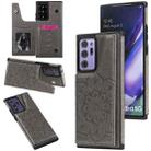 For Samsung Galaxy Note 20 Ultra Flower Embossing Pattern Shockproof Protective Case with Holder & Card Slots & Photo Frame(Grey) - 1