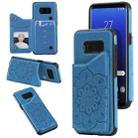 For Samsung Galaxy S8 Flower Embossing Pattern Shockproof Protective Case with Holder & Card Slots & Photo Frame(Blue) - 1