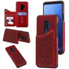 For Samsung Galaxy S9 Plus Flower Embossing Pattern Shockproof Protective Case with Holder & Card Slots & Photo Frame(Red) - 1
