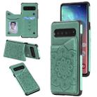 For Samsung Galaxy S10 Flower Embossing Pattern Shockproof Protective Case with Holder & Card Slots & Photo Frame(Green) - 1