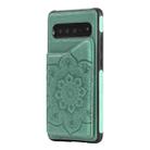 For Samsung Galaxy S10 Flower Embossing Pattern Shockproof Protective Case with Holder & Card Slots & Photo Frame(Green) - 2
