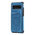 For Samsung Galaxy S10 Flower Embossing Pattern Shockproof Protective Case with Holder & Card Slots & Photo Frame(Blue) - 2