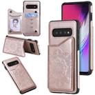 For Samsung Galaxy S10 5G Flower Embossing Pattern Shockproof Protective Case with Holder & Card Slots & Photo Frame(Rose Gold) - 1