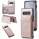 For Samsung Galaxy S10 Plus Flower Embossing Pattern Shockproof Protective Case with Holder & Card Slots & Photo Frame(Rose Gold) - 1