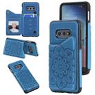 For Samsung Galaxy S10e Flower Embossing Pattern Shockproof Protective Case with Holder & Card Slots & Photo Frame(Blue) - 1