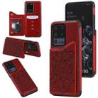 For Samsung Galaxy S20 Ultra Flower Embossing Pattern Shockproof Protective Case with Holder & Card Slots & Photo Frame(Red) - 1