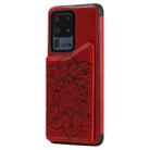 For Samsung Galaxy S20 Ultra Flower Embossing Pattern Shockproof Protective Case with Holder & Card Slots & Photo Frame(Red) - 2