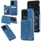 For Samsung Galaxy S20 Ultra Flower Embossing Pattern Shockproof Protective Case with Holder & Card Slots & Photo Frame(Blue) - 1