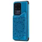 For Samsung Galaxy S20 Ultra Flower Embossing Pattern Shockproof Protective Case with Holder & Card Slots & Photo Frame(Blue) - 2