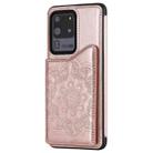 For Samsung Galaxy S20 Ultra Flower Embossing Pattern Shockproof Protective Case with Holder & Card Slots & Photo Frame(Rose Gold) - 2