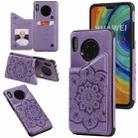 For Huawei Mate 30 Flower Embossing Pattern Shockproof Protective Case with Holder & Card Slots & Photo Frame(Purple) - 1