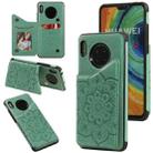 For Huawei Mate 30 Flower Embossing Pattern Shockproof Protective Case with Holder & Card Slots & Photo Frame(Green) - 1