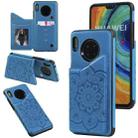 For Huawei Mate 30 Flower Embossing Pattern Shockproof Protective Case with Holder & Card Slots & Photo Frame(Blue) - 1