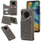 For Huawei Mate 30 Flower Embossing Pattern Shockproof Protective Case with Holder & Card Slots & Photo Frame(Grey) - 1
