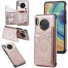 For Huawei Mate 30 Flower Embossing Pattern Shockproof Protective Case with Holder & Card Slots & Photo Frame(Rose Gold) - 1