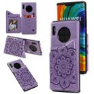 For Huawei Mate 30 Pro Flower Embossing Pattern Shockproof Protective Case with Holder & Card Slots & Photo Frame(Purple) - 1