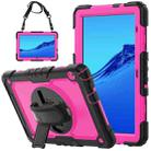For Huawei MediaPad T5 Shockproof Colorful Silicone + PC Protective Case with Holder & Shoulder Strap & Hand Strap(Black Rose Red) - 1