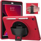 360 Degree Rotation PC + TPU Protective Case with Holder & Hand-strap & Pen Slot For iPad 10.2 2021 / 2020 / 2019(Red) - 1