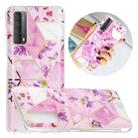 For Huawei P smart 2021 Flat Plating Splicing Gilding Protective Case(Purple Flowers Color Matching) - 1