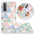 For Huawei P smart 2021 Flat Plating Splicing Gilding Protective Case(Blue White Green Pink Color Matching) - 1