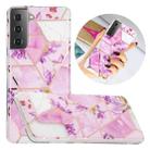For Samsung Galaxy S21 5G Flat Plating Splicing Gilding Protective Case(Purple Flowers Color Matching) - 1