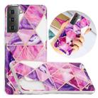 For Samsung Galaxy S21 5G Flat Plating Splicing Gilding Protective Case(Rose Red Purple Color Matching) - 1