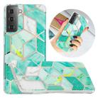 For Samsung Galaxy S21 5G Flat Plating Splicing Gilding Protective Case(Green Glitter Color Matching) - 1