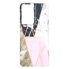 For Samsung Galaxy S21 Ultra 5G Flat Plating Splicing Gilding Protective Case(Grey Pink White Marble Color Matching) - 1