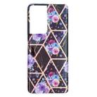 For Samsung Galaxy S21 Ultra 5G Flat Plating Splicing Gilding Protective Case(Black Background Flower Matching Color) - 1