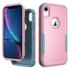 For iPhone XR TPU + PC Shockproof Protective Case(Pink + Grey Green) - 1
