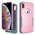 For iPhone X / XS TPU + PC Shockproof Protective Case(Pink + Grey Green) - 1