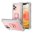 For iPhone 12 / 12 Pro PC + Rubber 3-layers Shockproof Protective Case with Rotating Holder(Grey White + Rose Gold) - 1