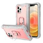 For iPhone 12 mini PC + Rubber 3-layers Shockproof Protective Case with Rotating Holder (Grey White + Rose Gold) - 1