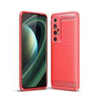 For Xiaomi Mi 10S Brushed Texture Carbon Fiber TPU Case(Red) - 1