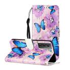For Samsung Galaxy S21 5G Oil Embossed Coloured Drawing Pattern Horizontal Flip PU Leather Case with Holder & Card Slots & Wallet & Lanyard(Purple Flower Butterfly) - 1