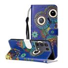 For Samsung Galaxy S21 Ultra 5G Oil Embossed Coloured Drawing Pattern Horizontal Flip PU Leather Case with Holder & Card Slots & Wallet & Lanyard(Blue Owl) - 1