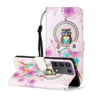 For Samsung Galaxy S21 Ultra 5G Oil Embossed Coloured Drawing Pattern Horizontal Flip PU Leather Case with Holder & Card Slots & Wallet & Lanyard(Owl Wind Chimes) - 1