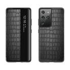 For Samsung Galaxy S21 5G Crocodile Texture Display Window Horizontal Flip Leather Case(Black) - 1