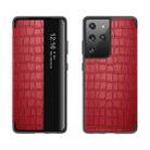 For Samsung Galaxy S21 5G Crocodile Texture Display Window Horizontal Flip Leather Case(Red) - 1