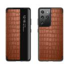 For Samsung Galaxy S21+ 5G Crocodile Texture Display Window Horizontal Flip Leather Case(Brown) - 1