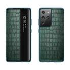For Samsung Galaxy S21 Ultra 5G Crocodile Texture Display Window Horizontal Flip Leather Case(Green) - 1