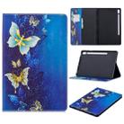 For Galaxy Tab S6 T860 / T865 Colored Drawing Pattern Horizontal Flip Leather Case with Holder & Card Slots & Wallet(Golden Butterfly) - 1