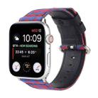 Grid Pattern Round Buckle Leather Watch Band For Apple Watch Ultra 49mm&Watch Ultra 2 49mm / Series 9&8&7 45mm / SE 3&SE 2&6&SE&5&4 44mm / 3&2&1 42mm(Red Blue) - 1