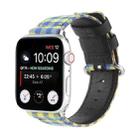 Grid Pattern Round Buckle Leather Watch Band For Apple Watch Ultra 49mm&Watch Ultra 2 49mm / Series 9&8&7 45mm / SE 3&SE 2&6&SE&5&4 44mm / 3&2&1 42mm(Yellow Blue) - 1