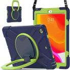 For Apple iPad 10.2 2021 / 2020 / 2019 Contrast Color Silicone + PC Protective Case with Holder & Shoulder Strap(Navy Blue + Yellow Green) - 1