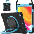 For Apple iPad 10.2 2021 / 2020 / 2019 Contrast Color Silicone + PC Protective Case with Holder & Shoulder Strap(Black+Blue) - 1