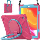 For Apple iPad 10.2 2021 / 2020 / 2019 Contrast Color Silicone + PC Protective Case with Holder & Shoulder Strap(Rose red+Blue) - 1