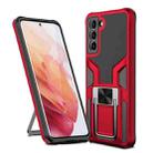 For Samsung Galaxy S21 5G Armor 2 in 1 PC + TPU Magnetic Shockproof Case with Foldable Holder(Red) - 1