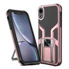 For iPhone XR Armor 2 in 1 PC + TPU Magnetic Shockproof Case with Foldable Holder(Rose Gold) - 1