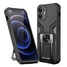 For iPhone 12 mini Armor 2 in 1 PC + TPU Magnetic Shockproof Case with Foldable Holder (Black) - 1